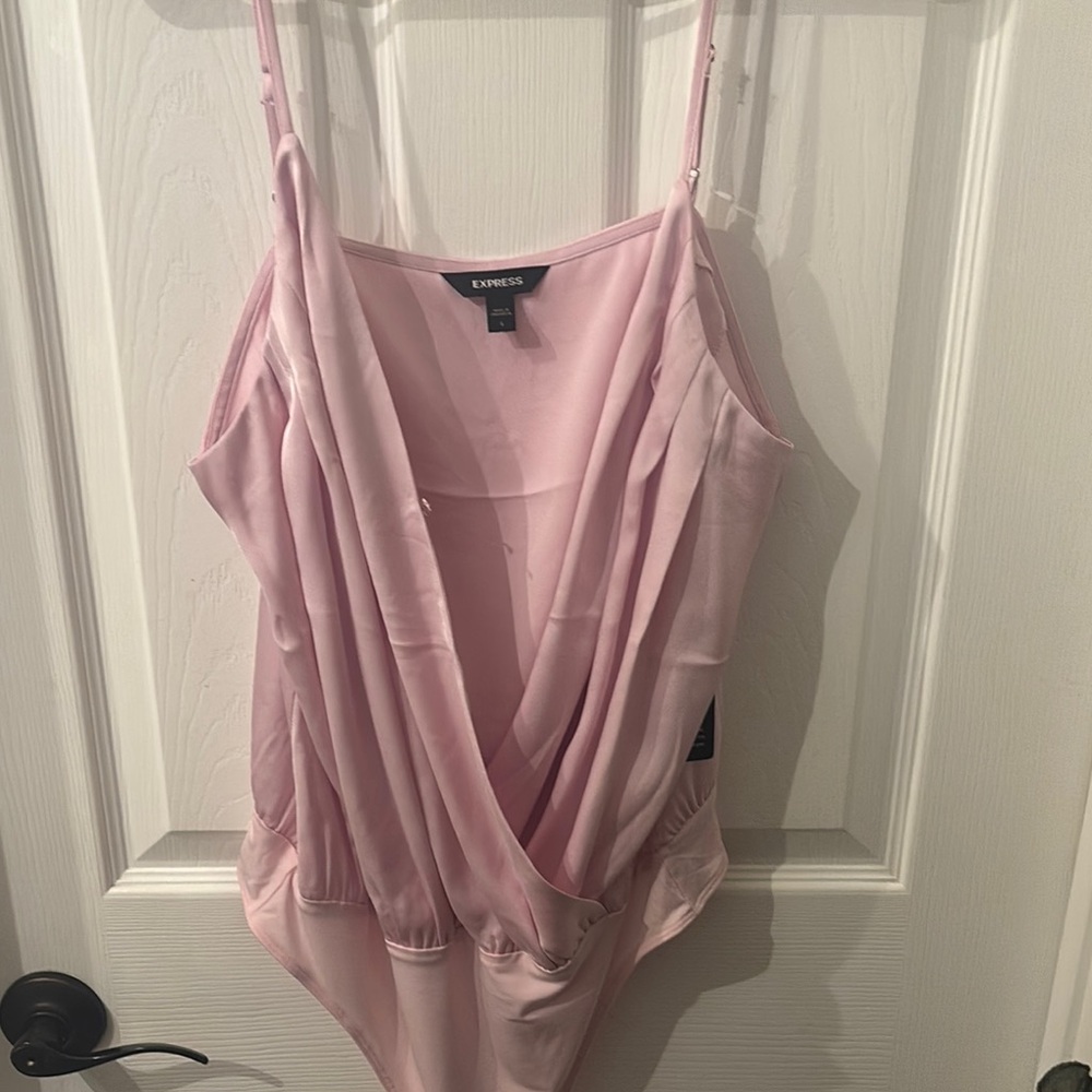 Express Light Pink Silk Draped Bodysuit